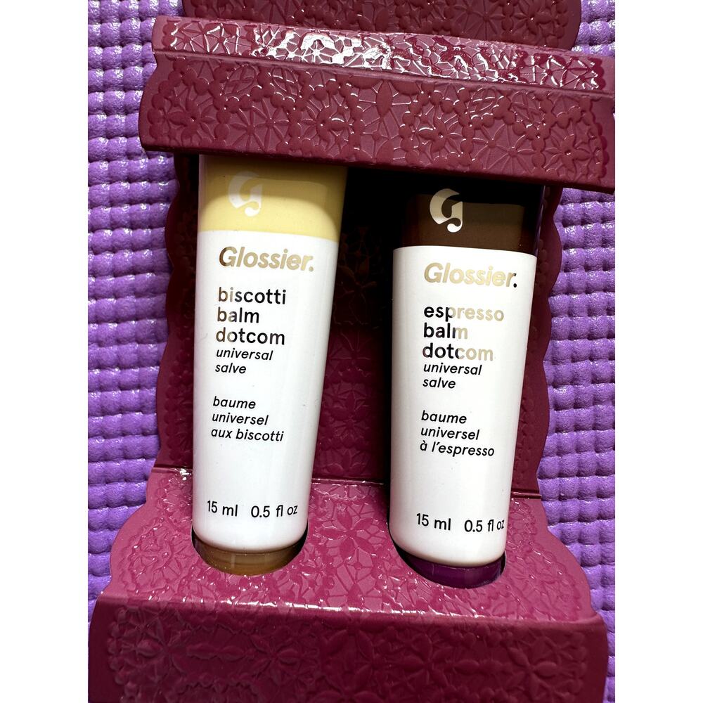 New Glossier Lip Balm Dotcom Duo Biscotti & Espresso Limited Edition Holiday Set
